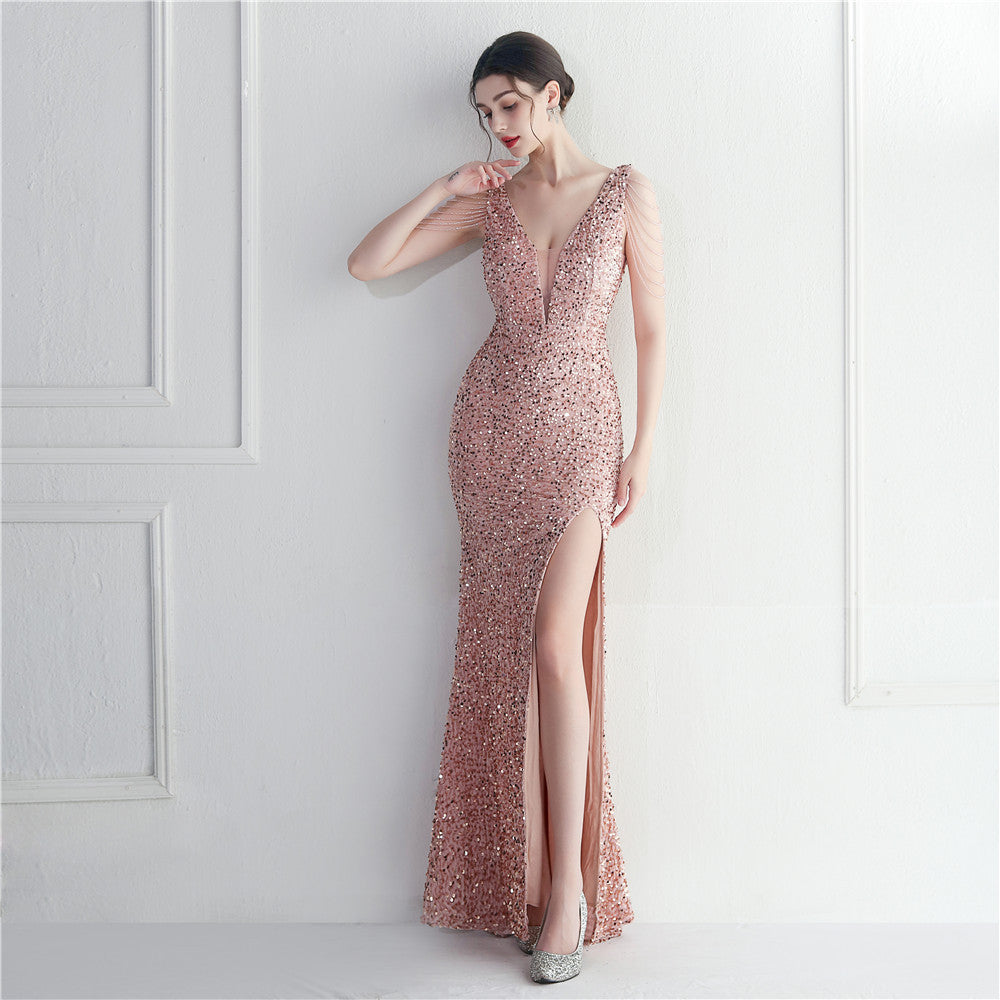 Backed Beaded Formal Dress