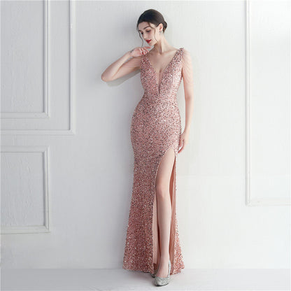 Backed Beaded Formal Dress