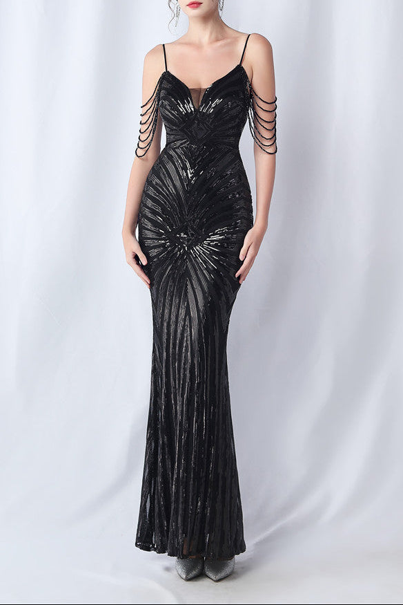 Beaded Halter Formal Dress
