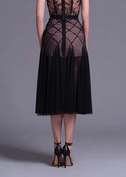 floral dentelle off-shoulder bustier corset net skirt set