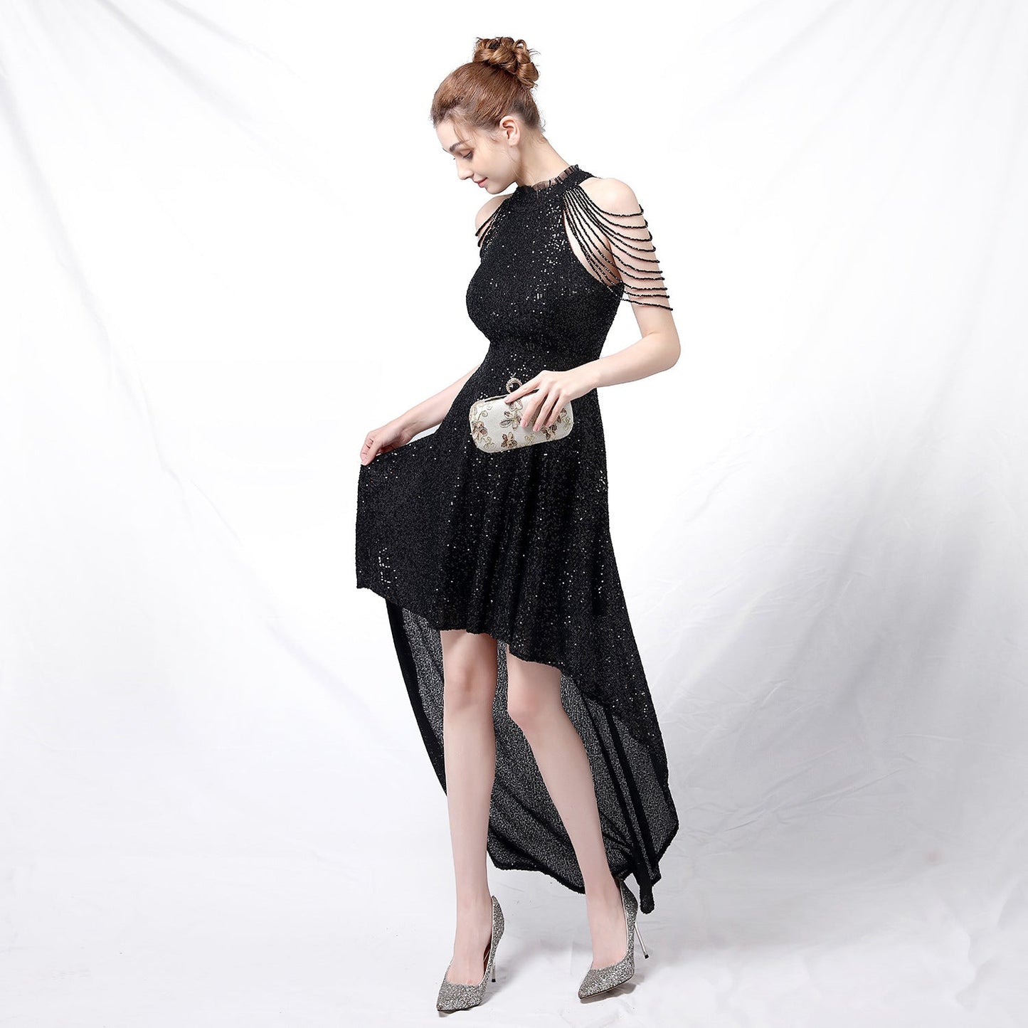 Beaded Hip Wrap Formal Dresses