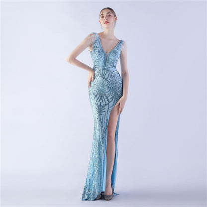 Camel Hair Side Split Formal Dress