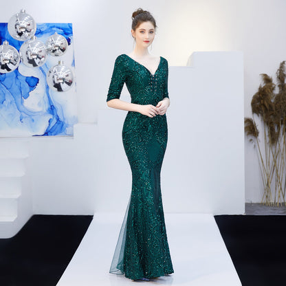 Neck Sequin Formal Dress