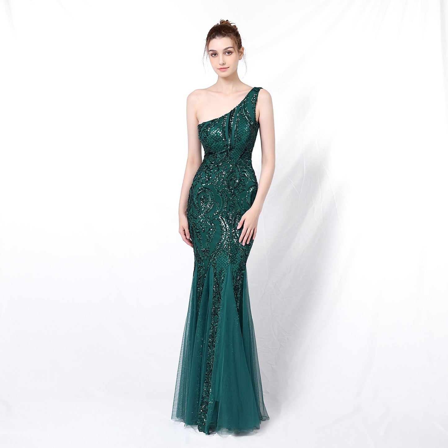 One Shoulder Beaded Formal Dress