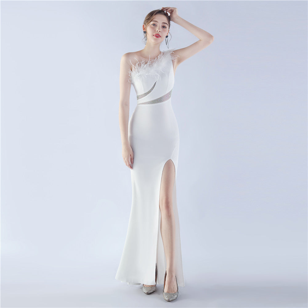 Fur Rhinestone Formal Dress