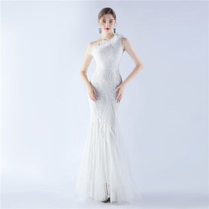 Mesh Sequined Formal Dress