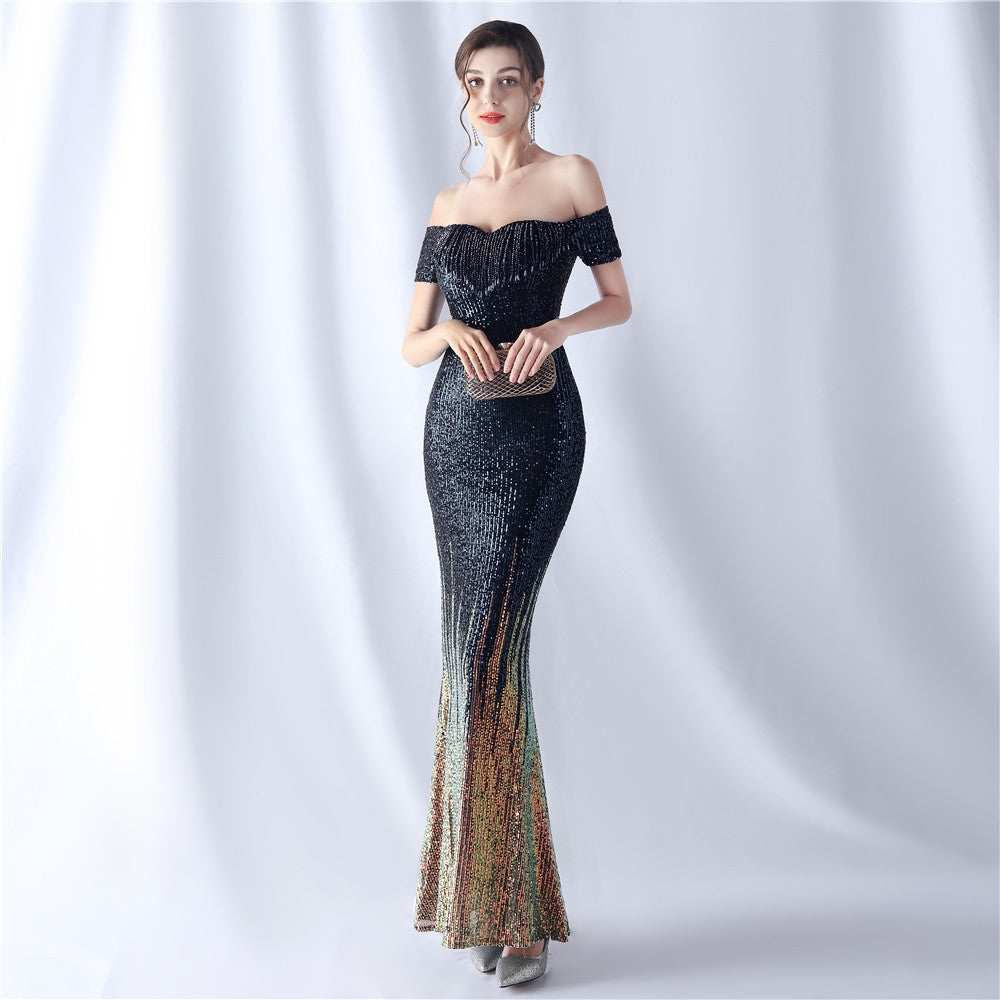 Gradient Beaded Formal Dress