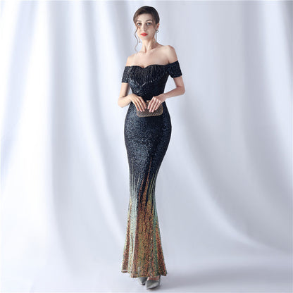 Gradient Beaded Formal Dress