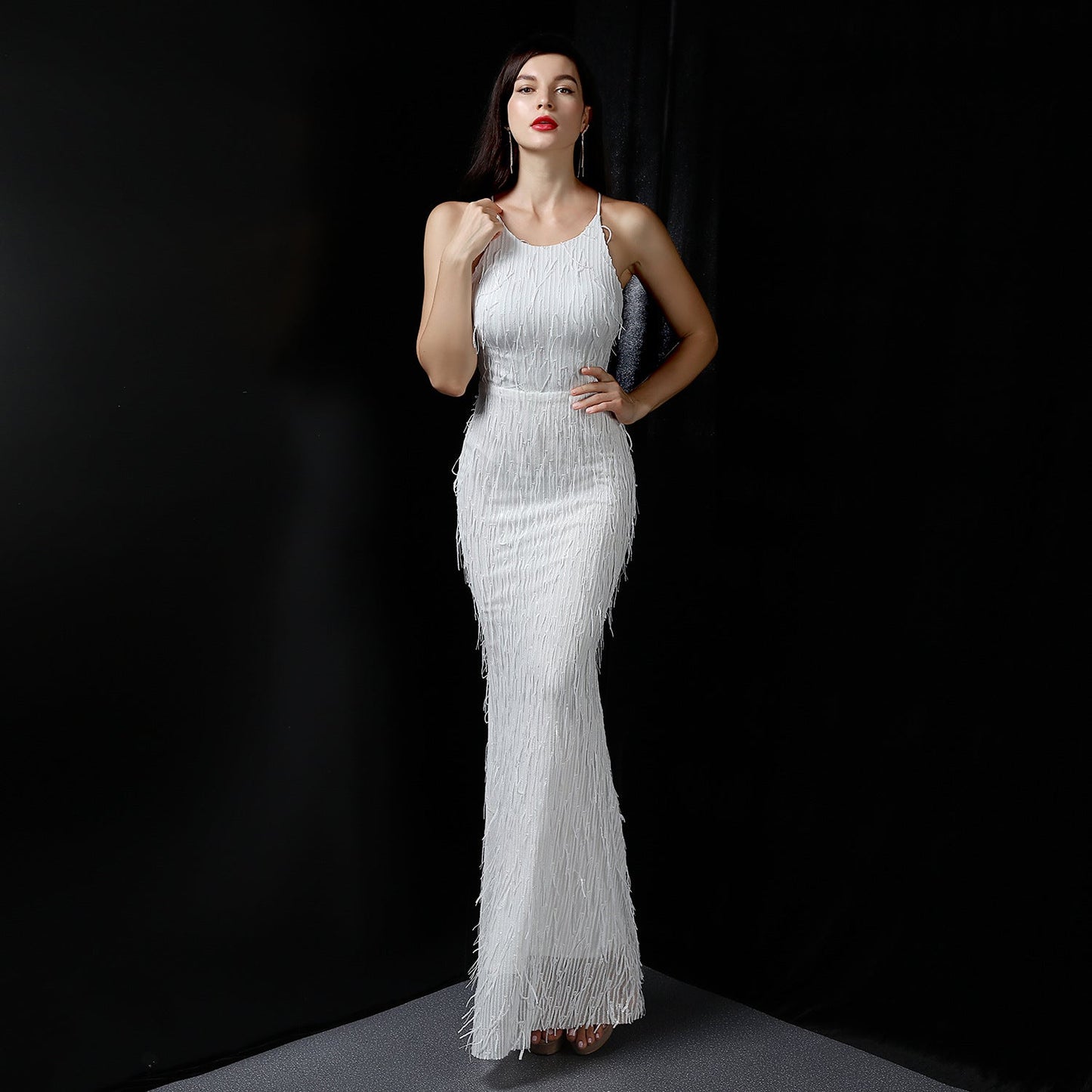 Silk Thread Fringe Beaded Formal Dresses