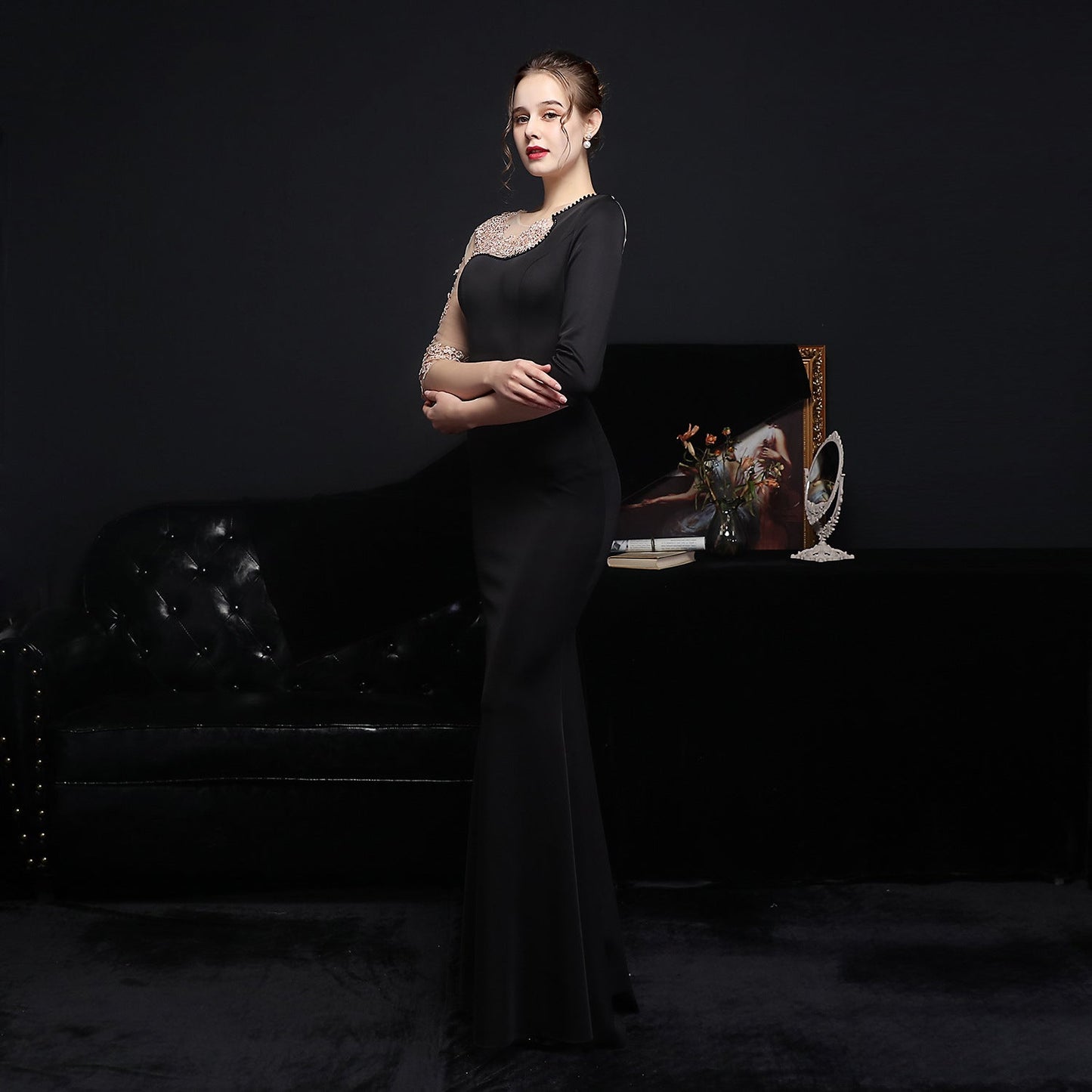 Lace Rhinestone Formal Dress