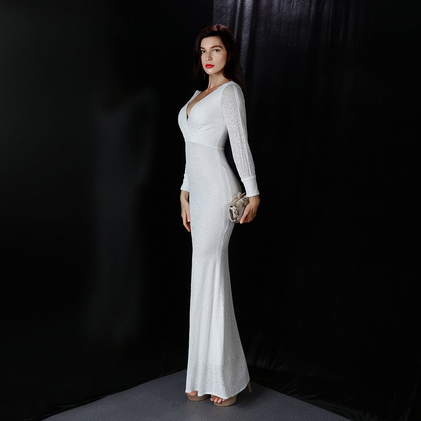 Sleeve Sequin Formal Dress