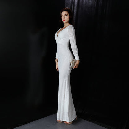 Sleeve Sequin Formal Dress
