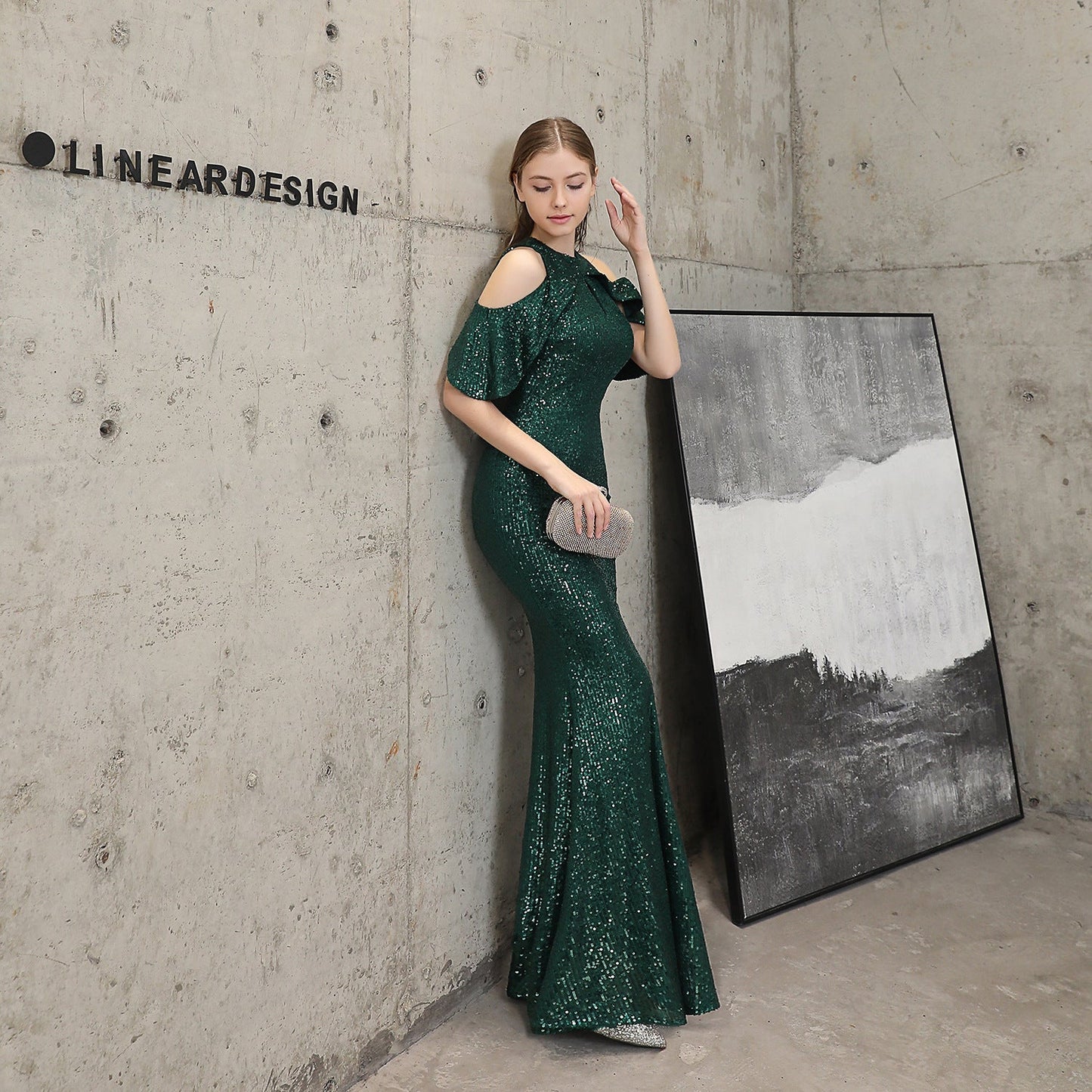 Short Sleeve Sequin Formal Dress