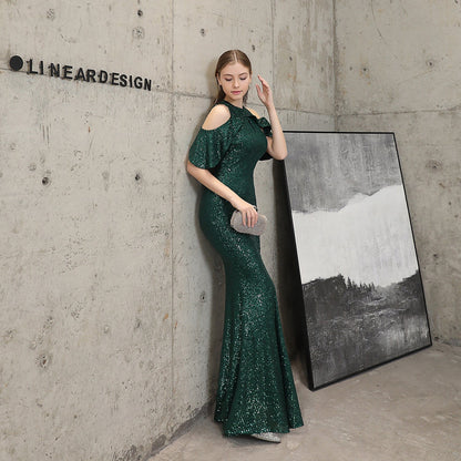 Short Sleeve Sequin Formal Dress