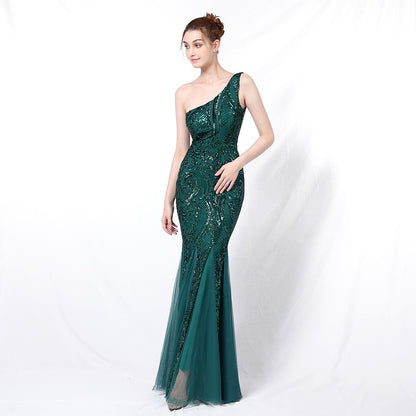 One Shoulder Beaded Formal Dress