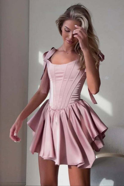 ruffle trim corset mini dress in pink