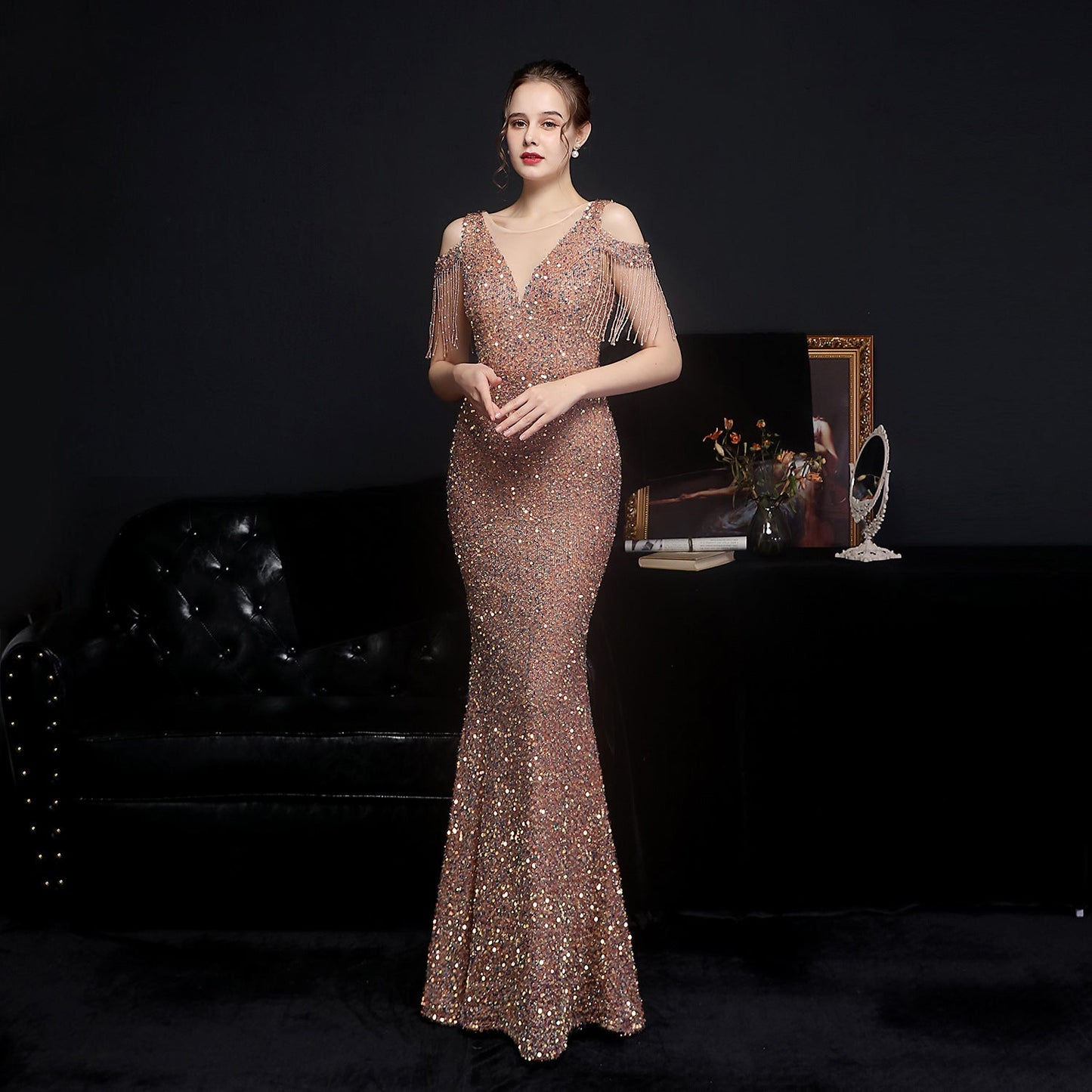 Illusion Beaded Formal Dress