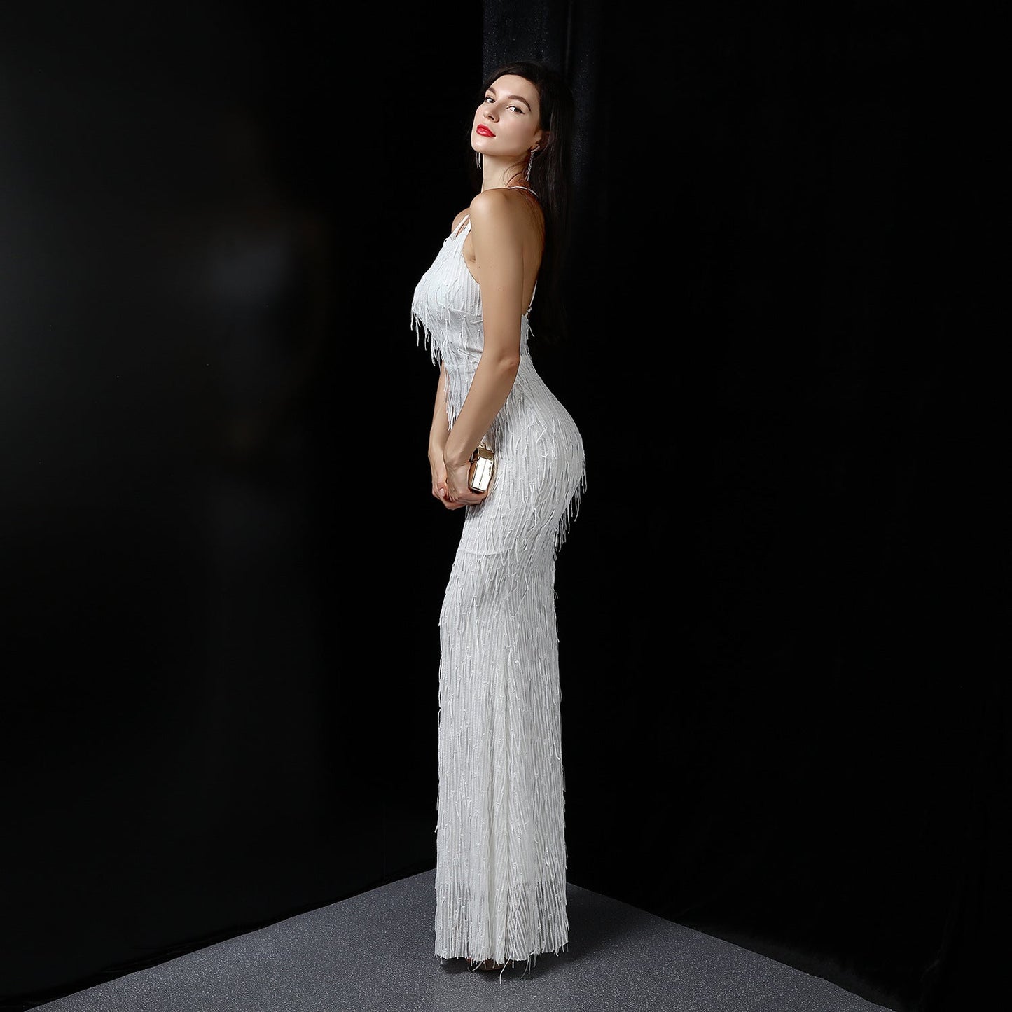 Silk Thread Fringe Beaded Formal Dresses