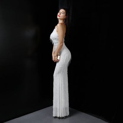 Silk Thread Fringe Beaded Formal Dresses