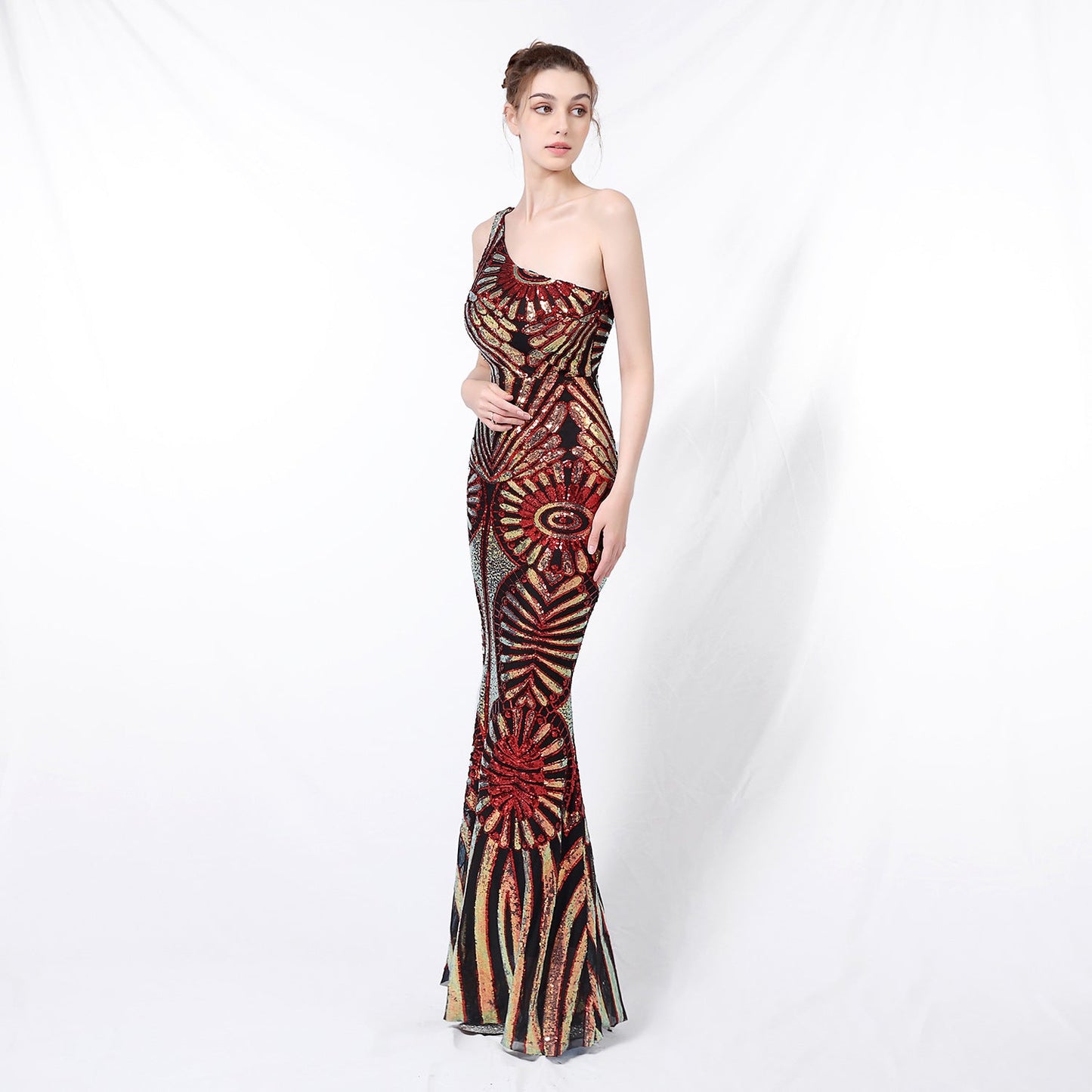 One Shoulder Sequin Fishtail Formal Dress