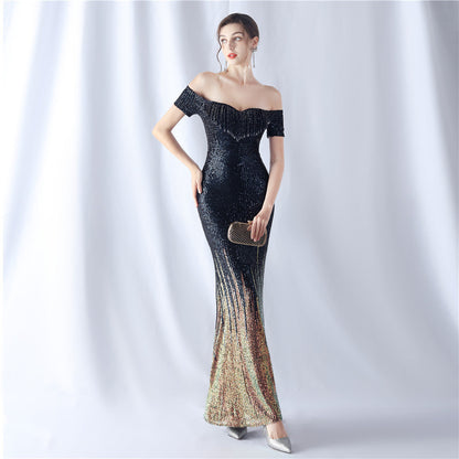 Gradient Beaded Formal Dress