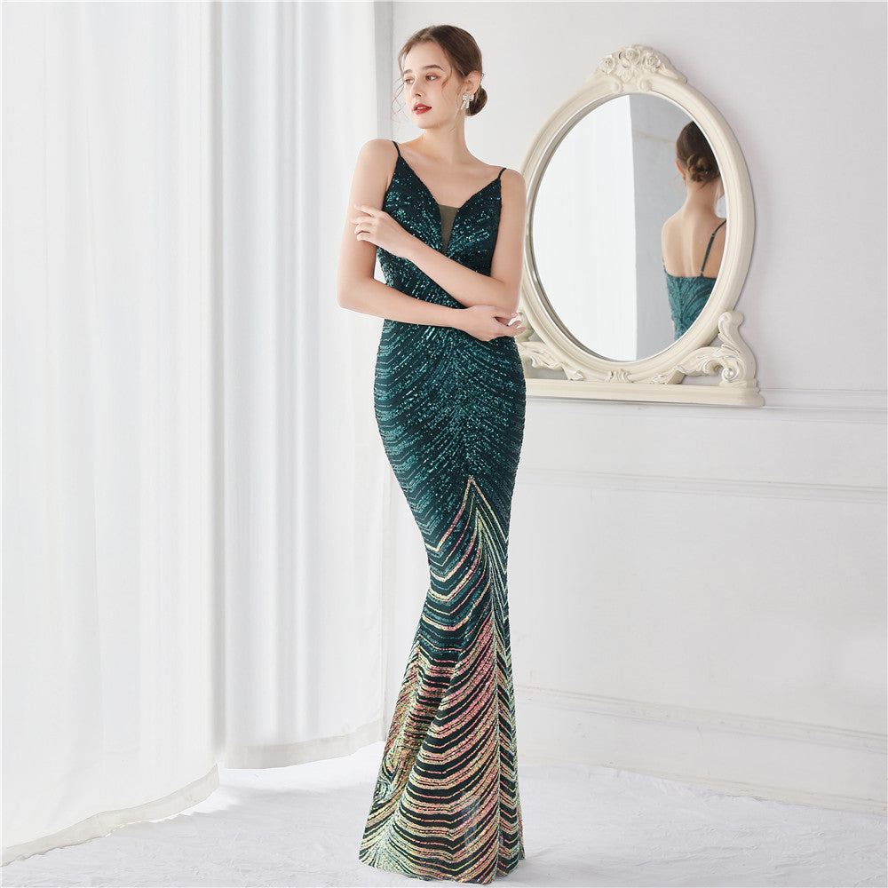 Wave Gradient Beaded Formal Dress