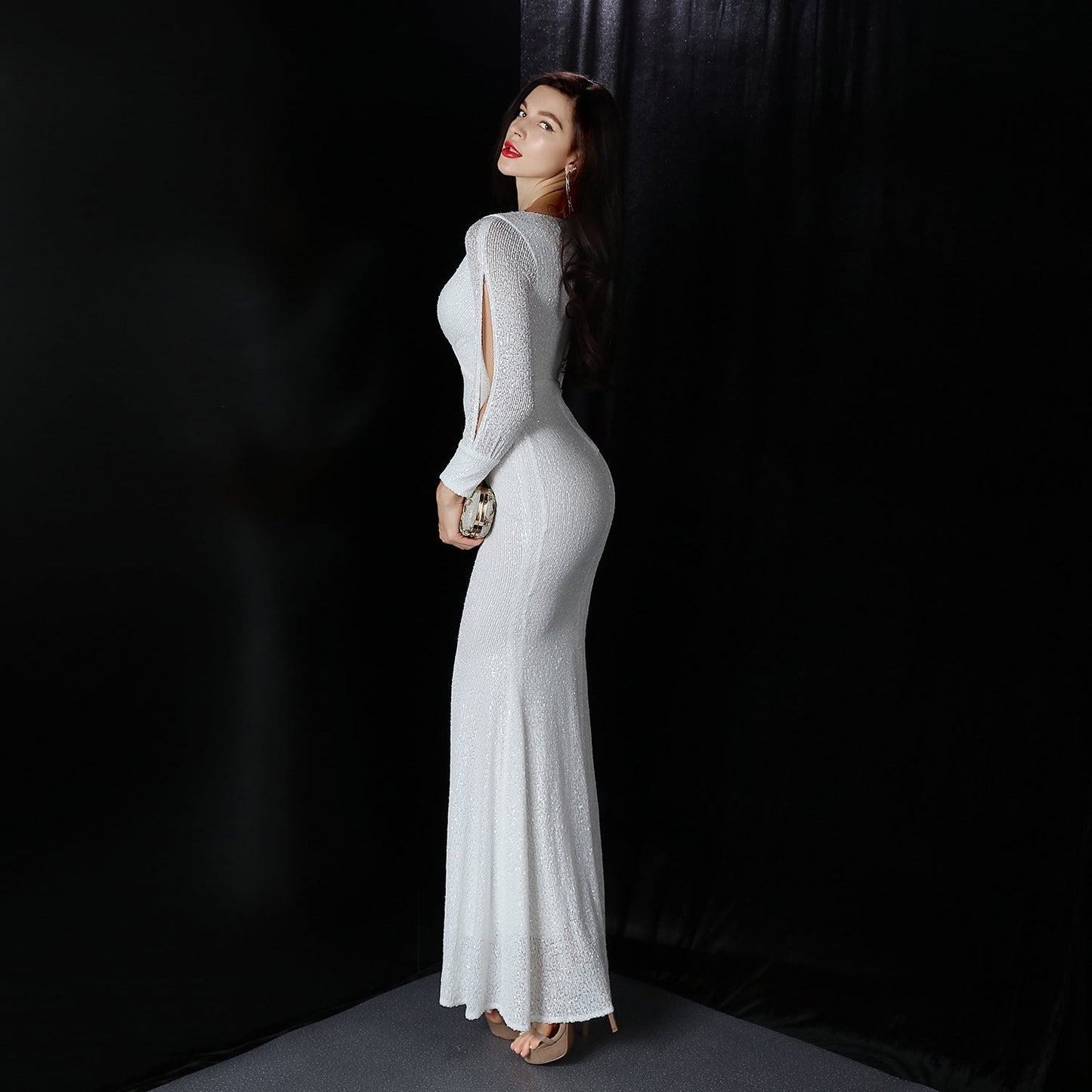 Sleeve Sequin Formal Dress