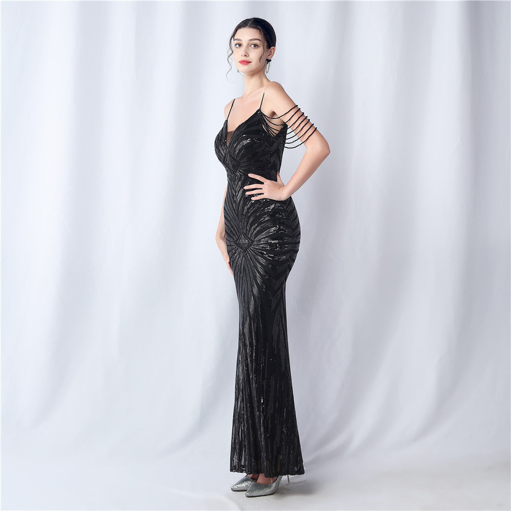 Beaded Halter Formal Dress