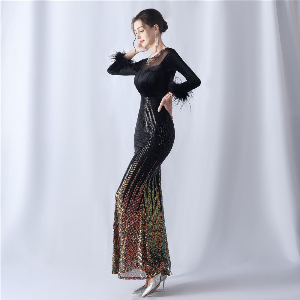 Abito formale in velluto con strass sfumati