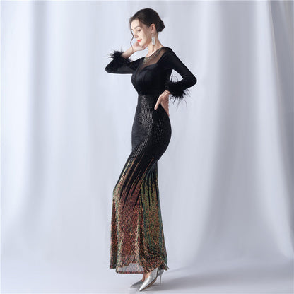 Abito formale in velluto con strass sfumati