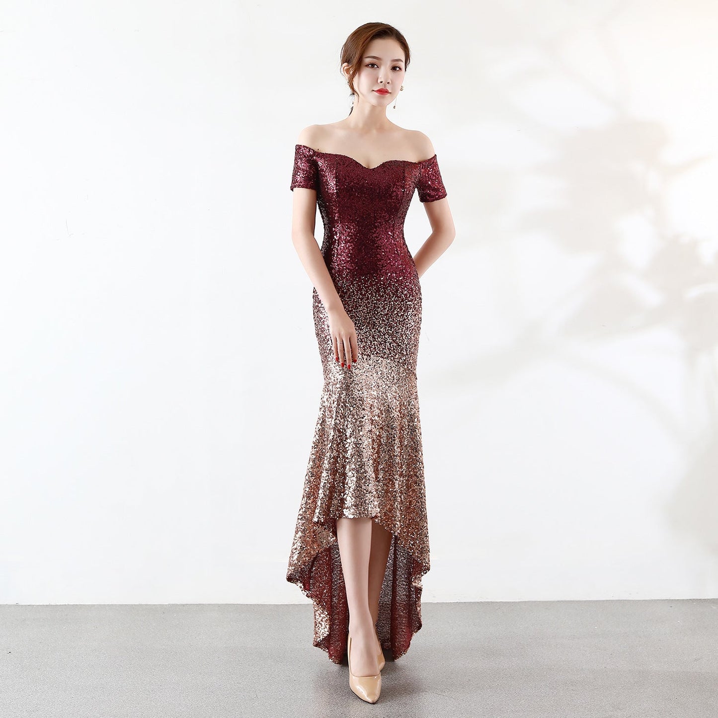 Gradient Beaded Formal Dress