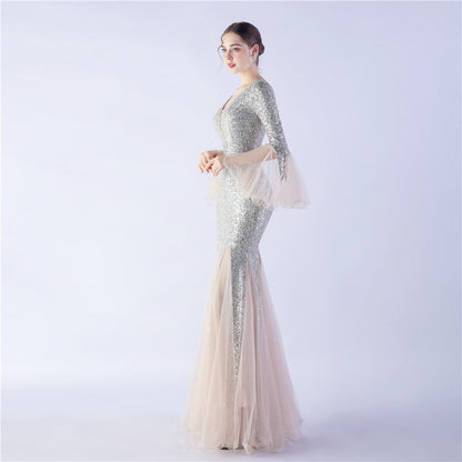 Trimmed Mesh Formal Gown