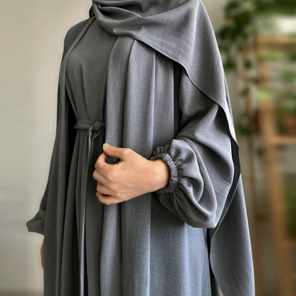 3pcs Cardigan+without  Sleeves Inner Dress+Hijab
