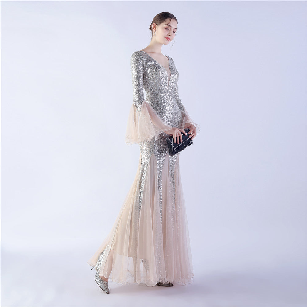 Trimmed Mesh Formal Gown