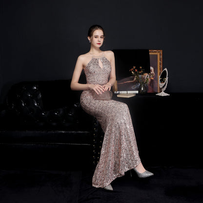 Long Neck Stapled Formal Dresses
