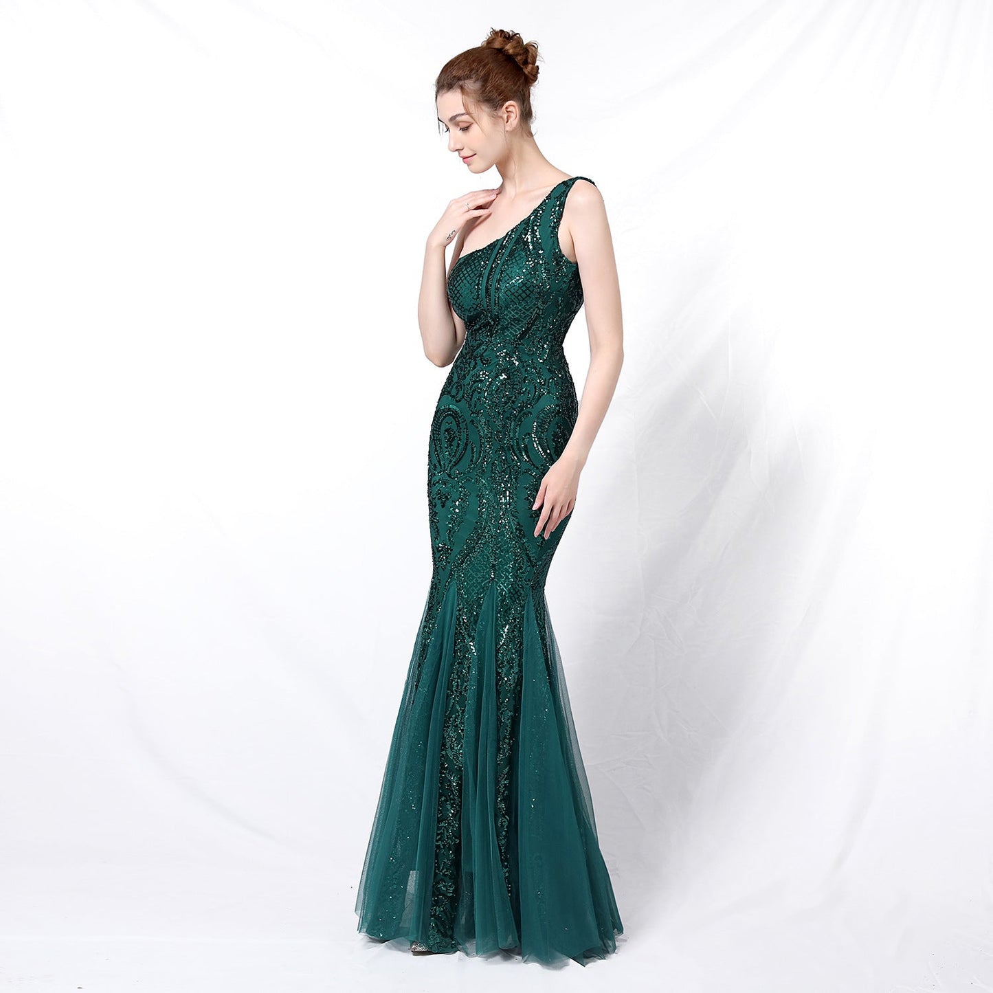 One Shoulder Beaded Formal Dress