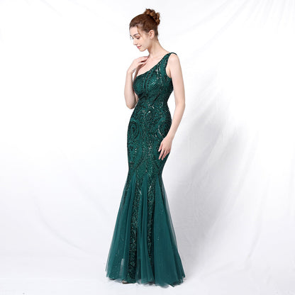 One Shoulder Beaded Formal Dress