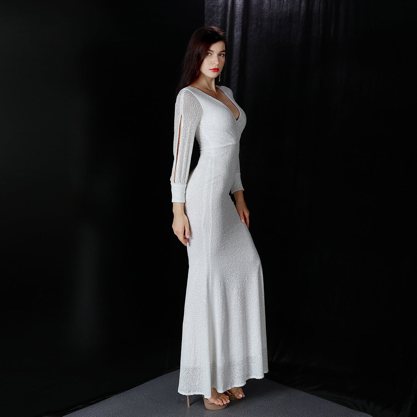 Sleeve Sequin Formal Dress