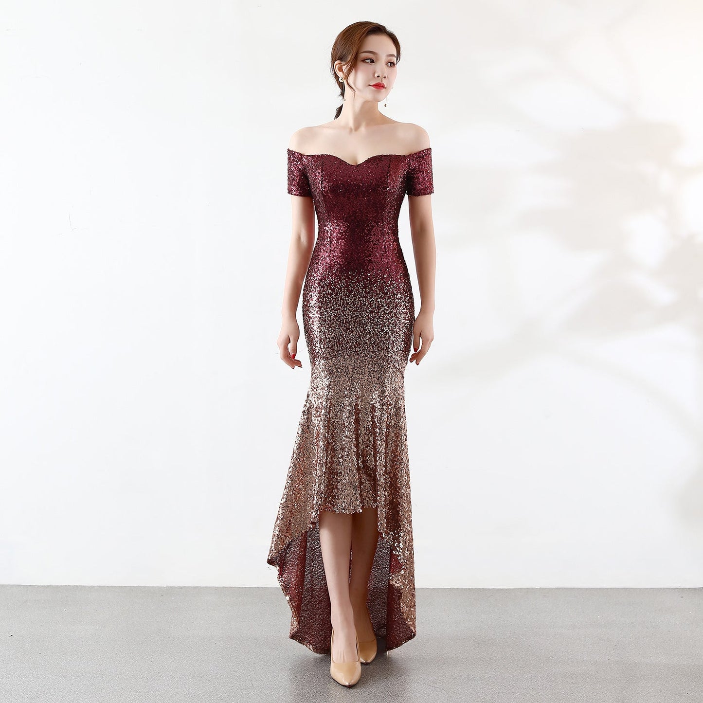 Gradient Beaded Formal Dress