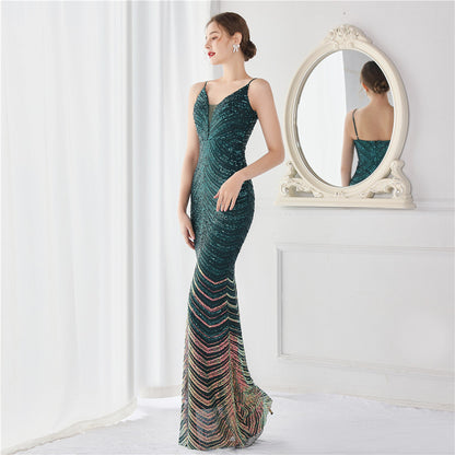 Wave Gradient Beaded Formal Dress
