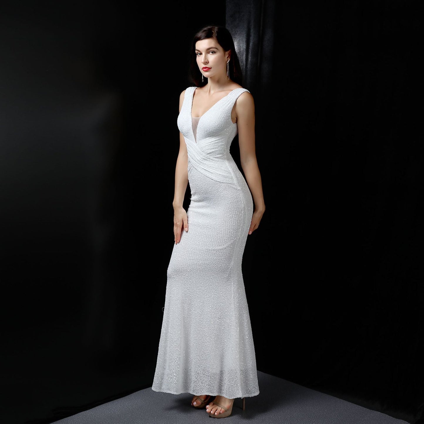 Long Sleeveless Sequin Formal Dress