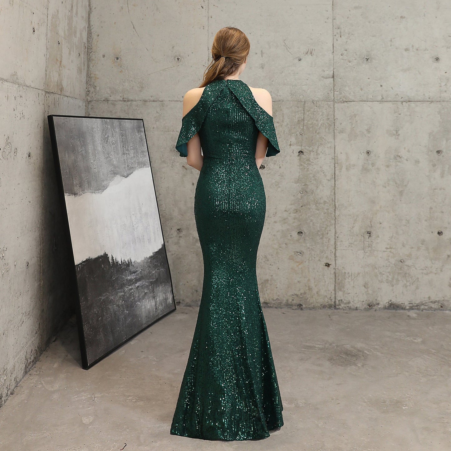 Short Sleeve Sequin Formal Dress