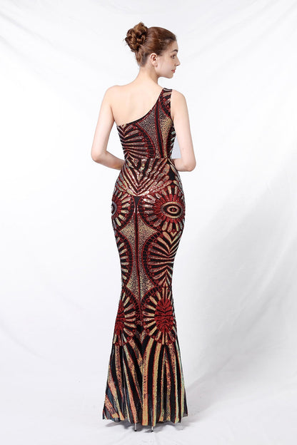 One Shoulder Sequin Fishtail Formal Dress