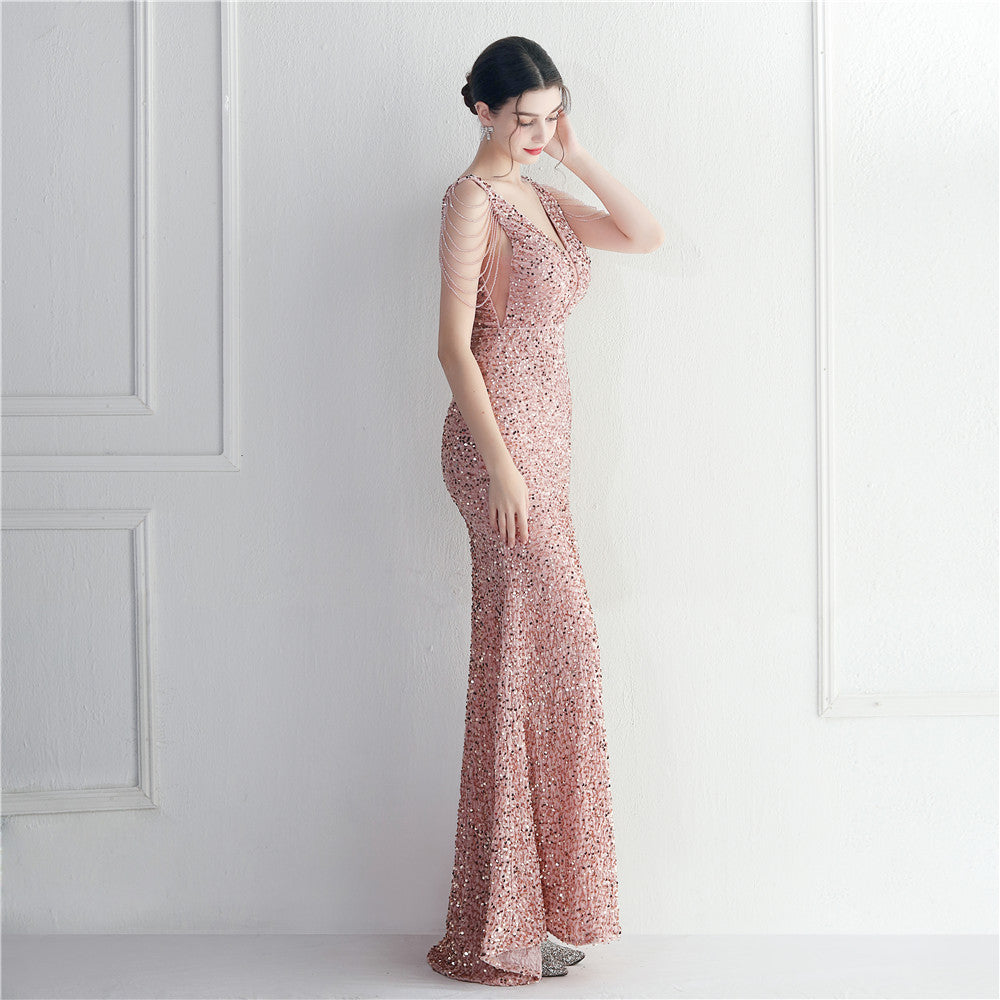 Backed Beaded Formal Dress