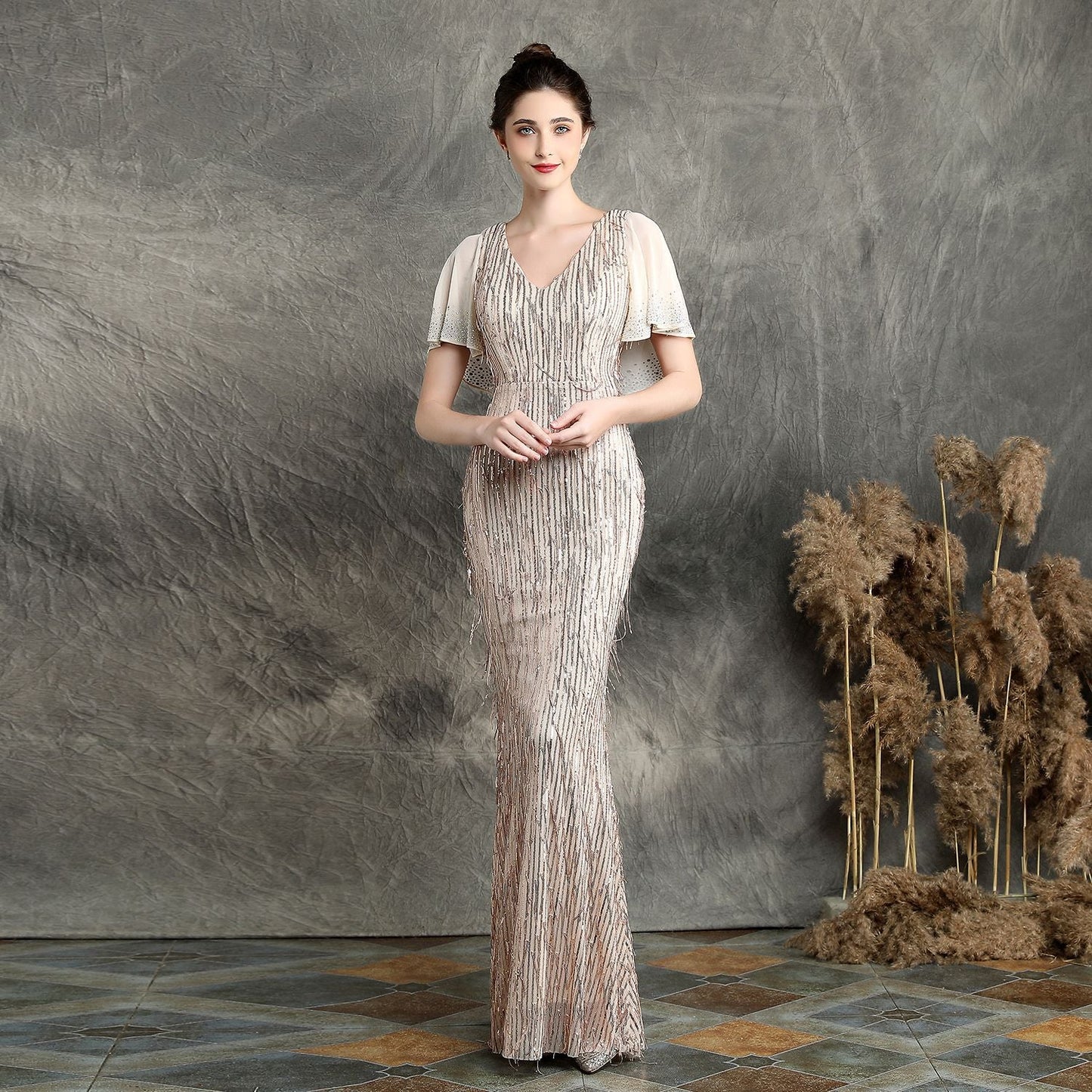 Silk Fringe Beaded Formal Dress