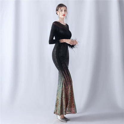 Abito formale in velluto con strass sfumati