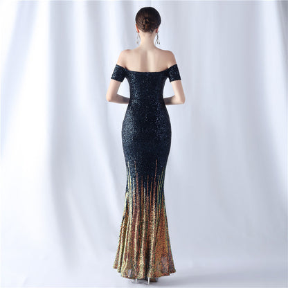 Gradient Beaded Formal Dress