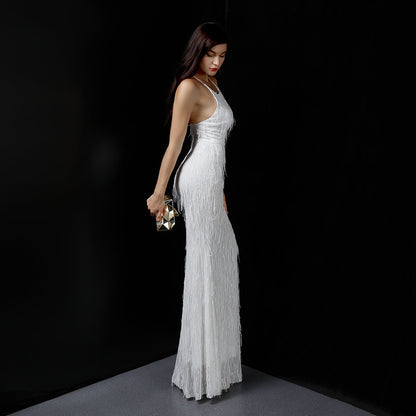 Silk Thread Fringe Beaded Formal Dresses