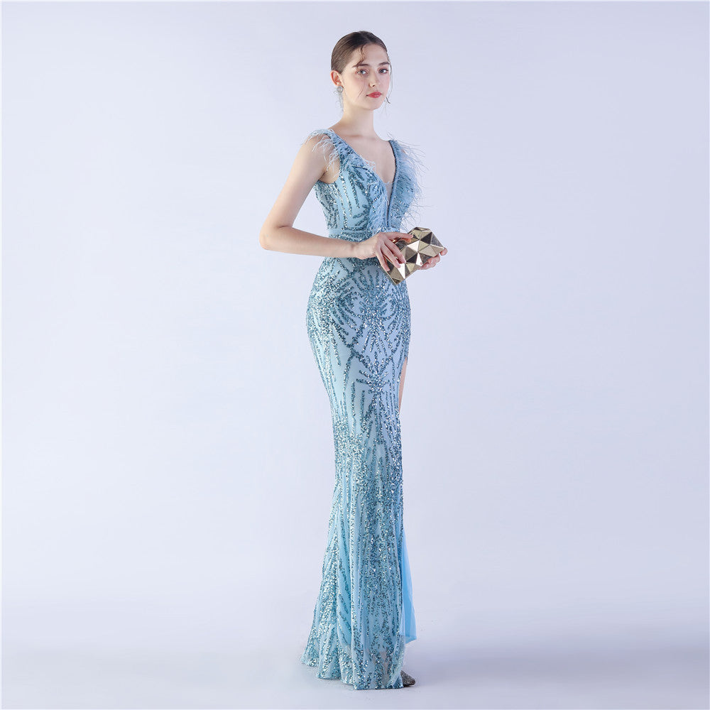 Camel Hair Side Split Formal Dress