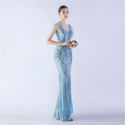 Camel Hair Side Split Formal Dress